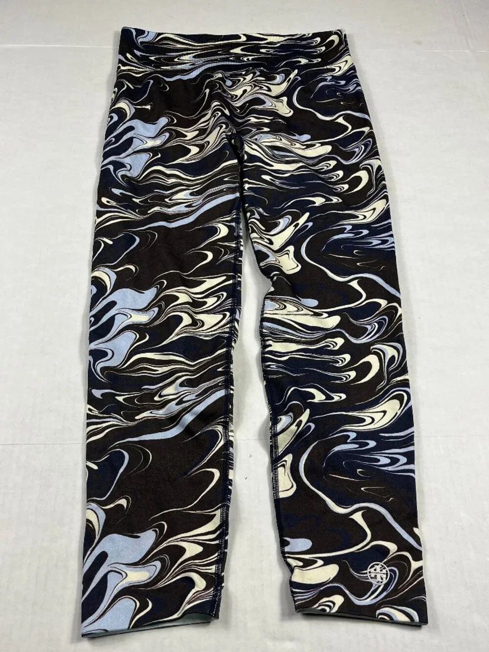 Tory Burch Performance Leggings Abstract Marble Print Retro Stretch Sporty LARGE